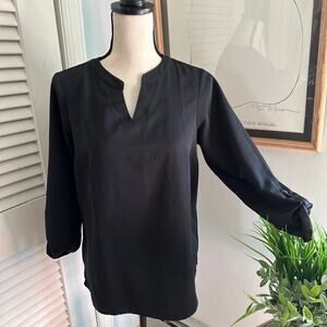 LANDS ENDS Womens Tunic 6 Black Popover V-Neck 3/4 Sleeve Minimalist Casual